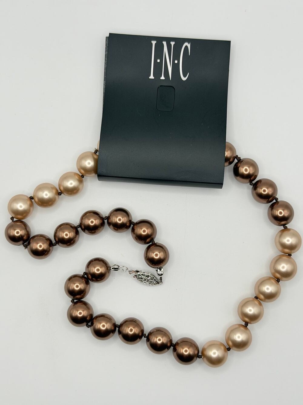 INC Chocolate & Champagne Faux Pearl Necklace NWT